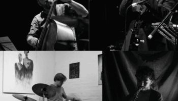 composite monochrome image of four musicians