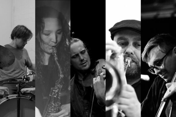 composite image of five musicians